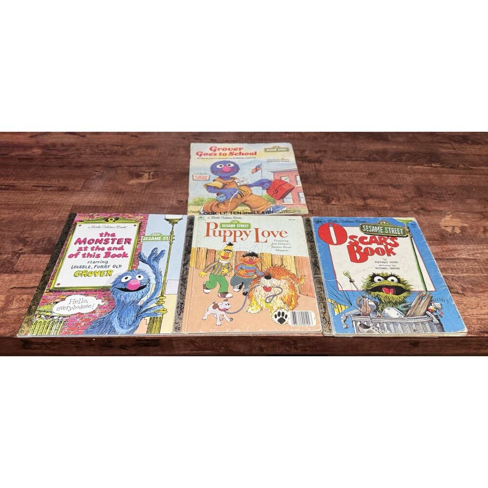 Lot Of 4 Little Golden Books Sesame Street Bert Ernie Grover Oscar